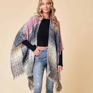 313. Confetti Stitch Shawl Wrap Sweater Pink/Navy